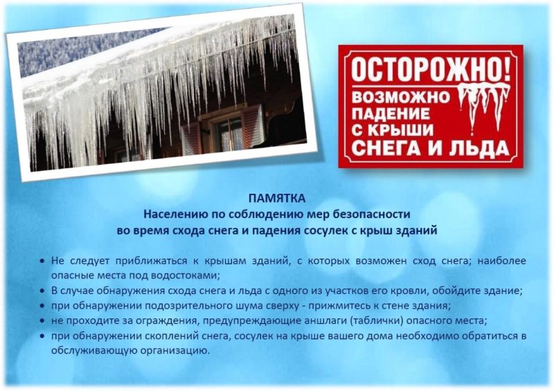 падение с крыш снега и льда